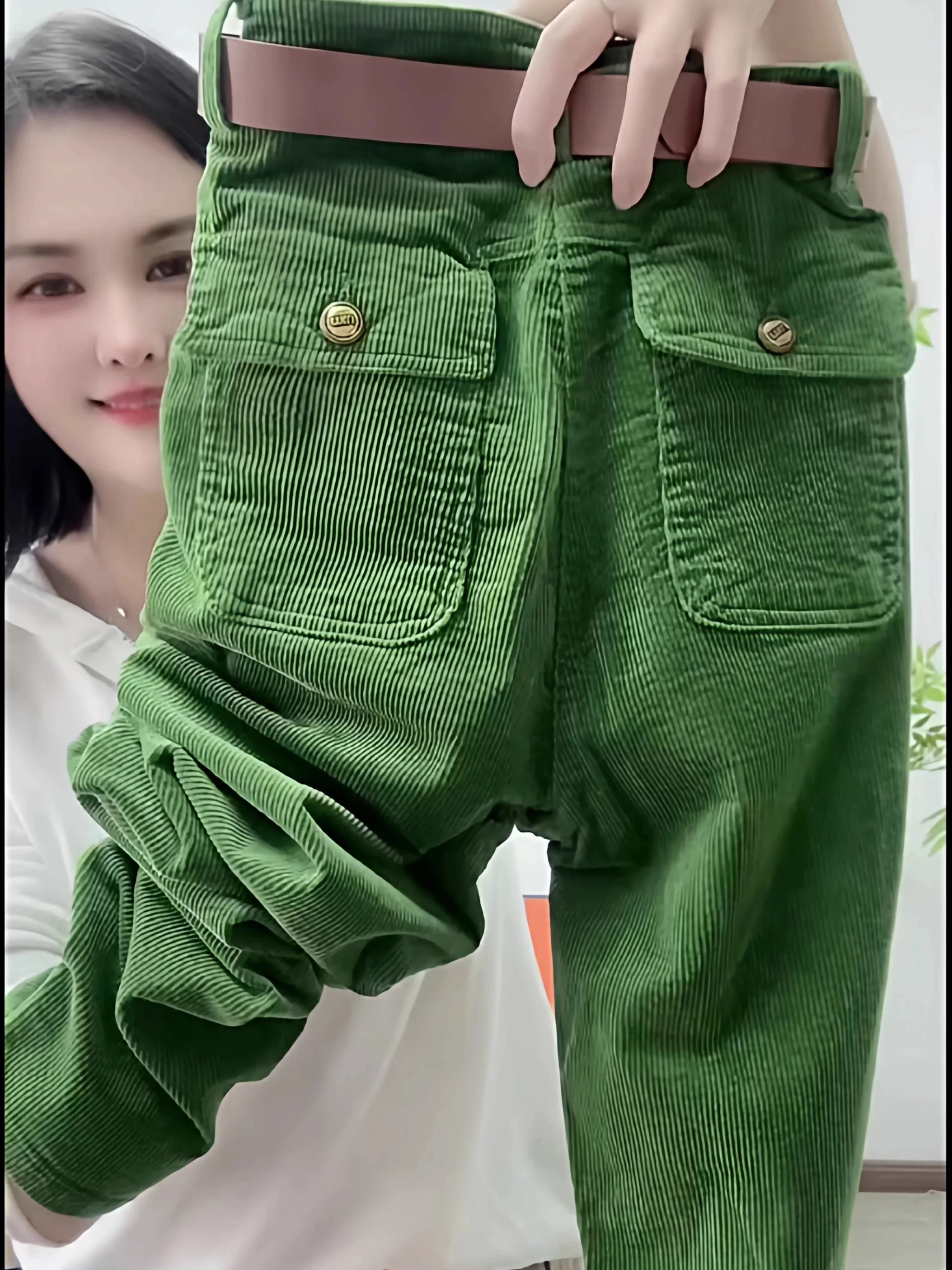 

Брюки-харлан из вельвета с высокой талией, больших размеров, повседневные, стройнящие, скрывающие недостатки фигуры, прямые, удобные, дышащие