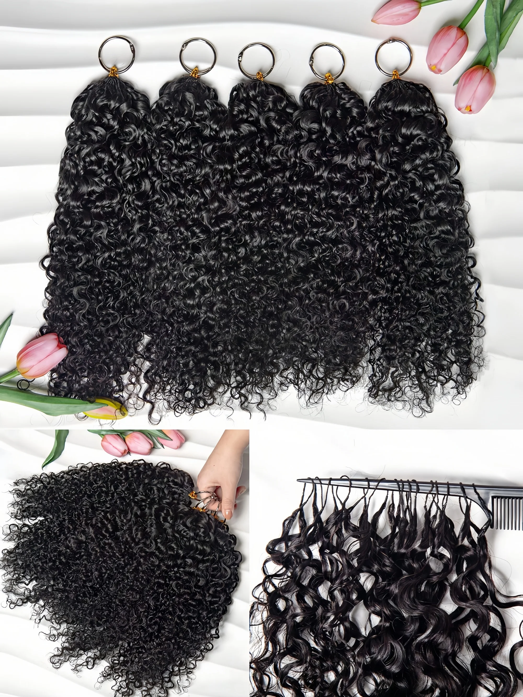 

12A Kinky Curly Crochet Human Hair 120g Knotless Pre-Separated Feather Crochet Human Hair Bundles 30 Inch Invisible Miracle Knots Reusable Human Crochet Hair For Black Women Natural Black