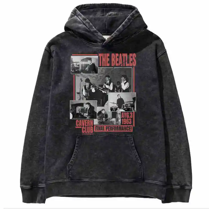 The Beatles Vintage Punk Cotton Washed Retro Hoodie Sweatshirt Women Men Streetwear Black Hooded Pullover High Quality