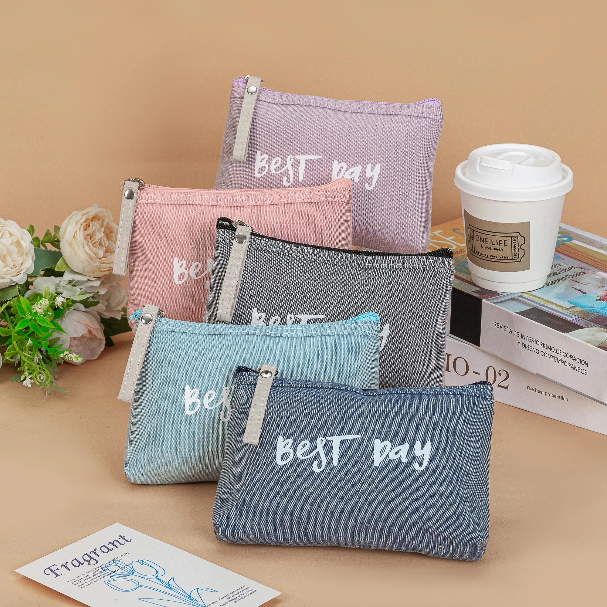 Canvas Letters Small Cosmetic Bags Ladies Women Portable Make Up Custom Waterproof Travel Toilet Pouch