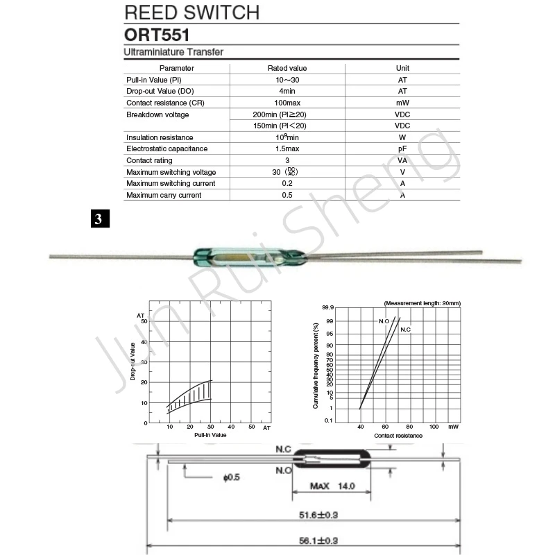 10/50/100PCS Reed Switch ORT551 2.5*14MM 0.2A 10W 30V Normally Open / Closed NO NC Conversion Magnetic contact Induction Sensor