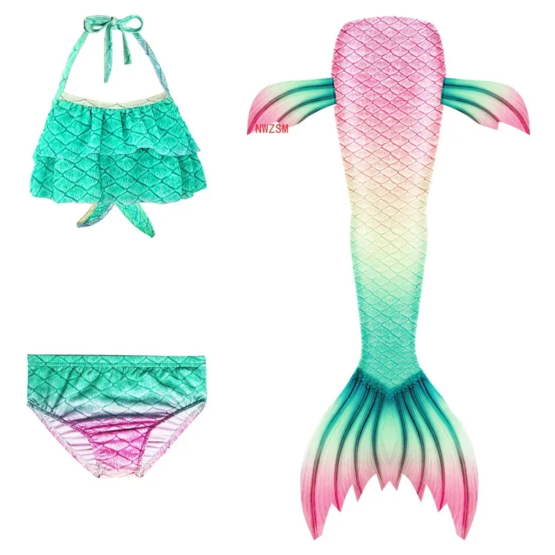 

3pcs Kids Mermaid Tail for Girls Swimsuit Children The Little Mermaid Costume Beach Bikini Bathing Suit for Swimming No Flippers