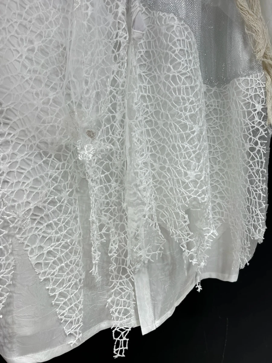 GALCAUR White Spliced Hollow Out Loose Shirt Female Lapel Short Sleeve Irregular Design Women's Shirts Summer New Style Fashion