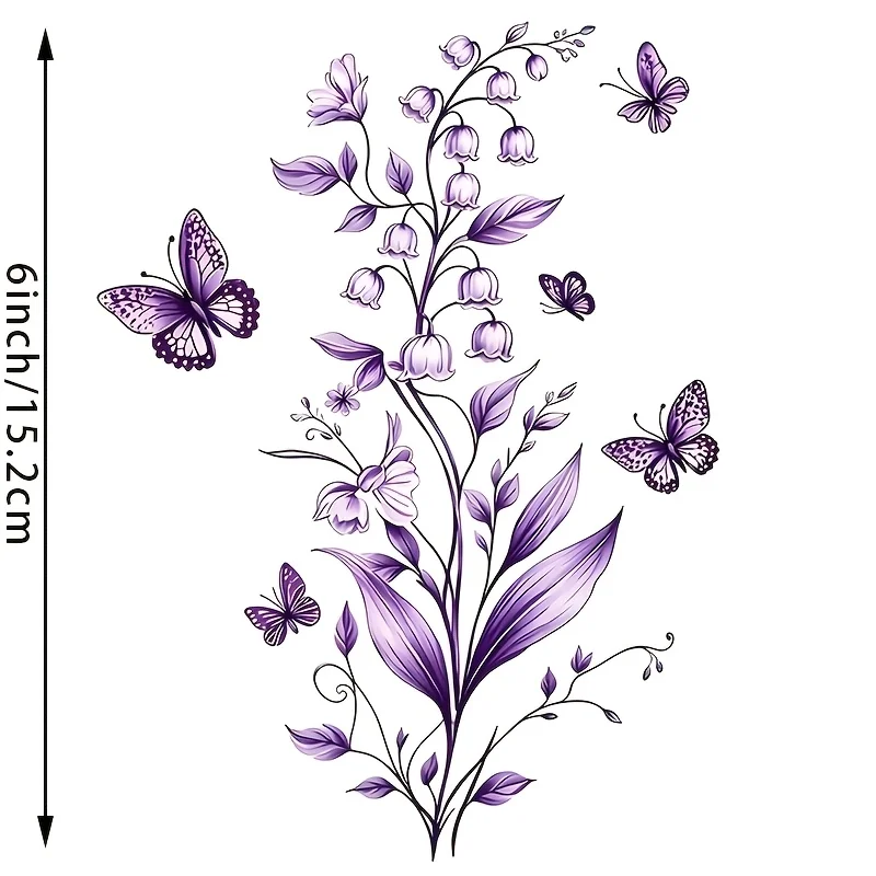 1Pc Purple Lily Of The Valley & Butterfly Vinyl Sticker, Durable Decal For Car Laptop Fridge Water Bottle Multi‑Surface Decor