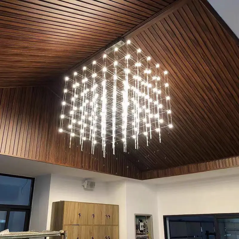 Cubo cósmico luz pingente de luxo led grande firefly pendurado lustre para sala jantar escritório hotel recepção prata ouro luz