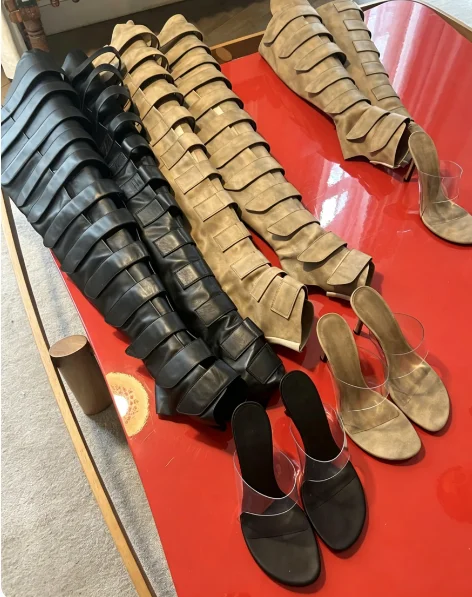 

Open Toe Pvc Slender Upper Sandals Knee High Leg Sleeve Multi Belt Stiletto High Heels Sandals Booties Cool Girl Summer Shoes