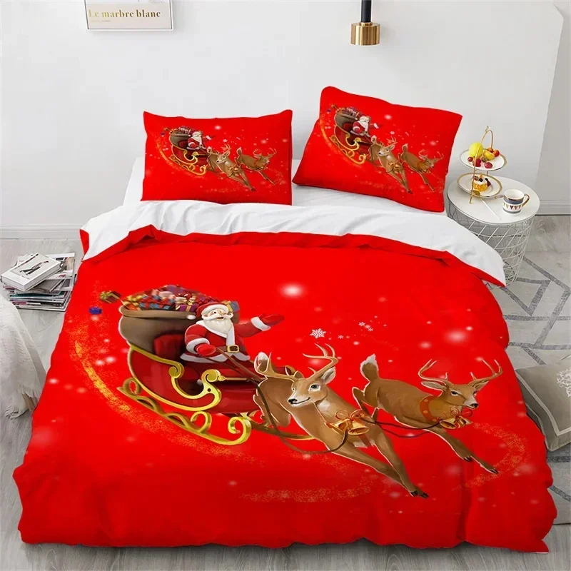 3D Print Cartoon Christmas Santa Claus Bedding Set Double Twin King Duvet Cover Comforter Pillowcase Boys Girls Adults Bedroom