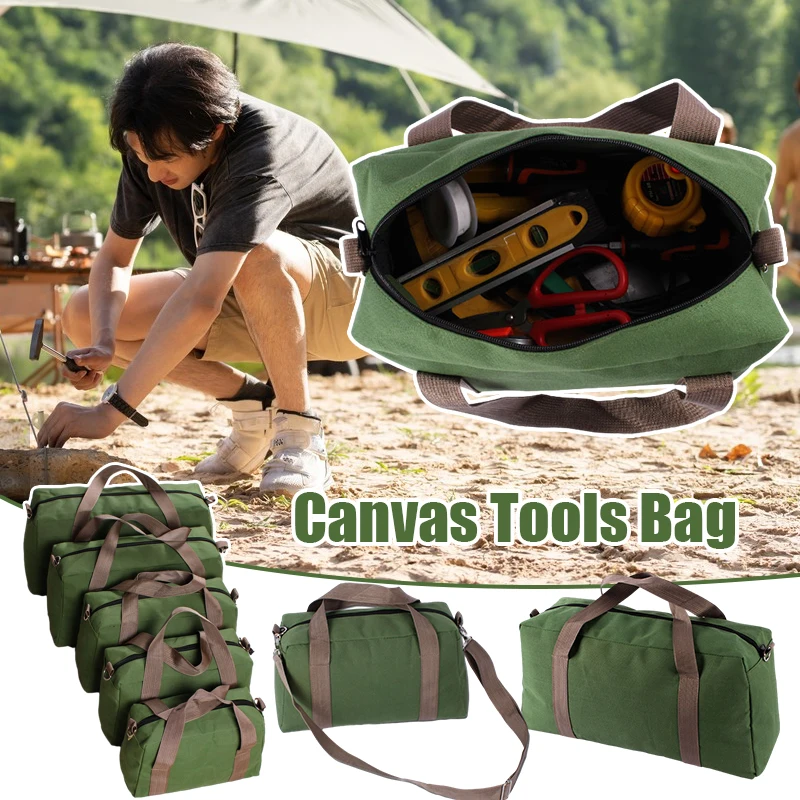 Large Capacity Canvas Tools Bag Multifunction Canvas Hand Tool Storage Carry Bags Heavy Duty Wide Mouth Tool Storage Bag