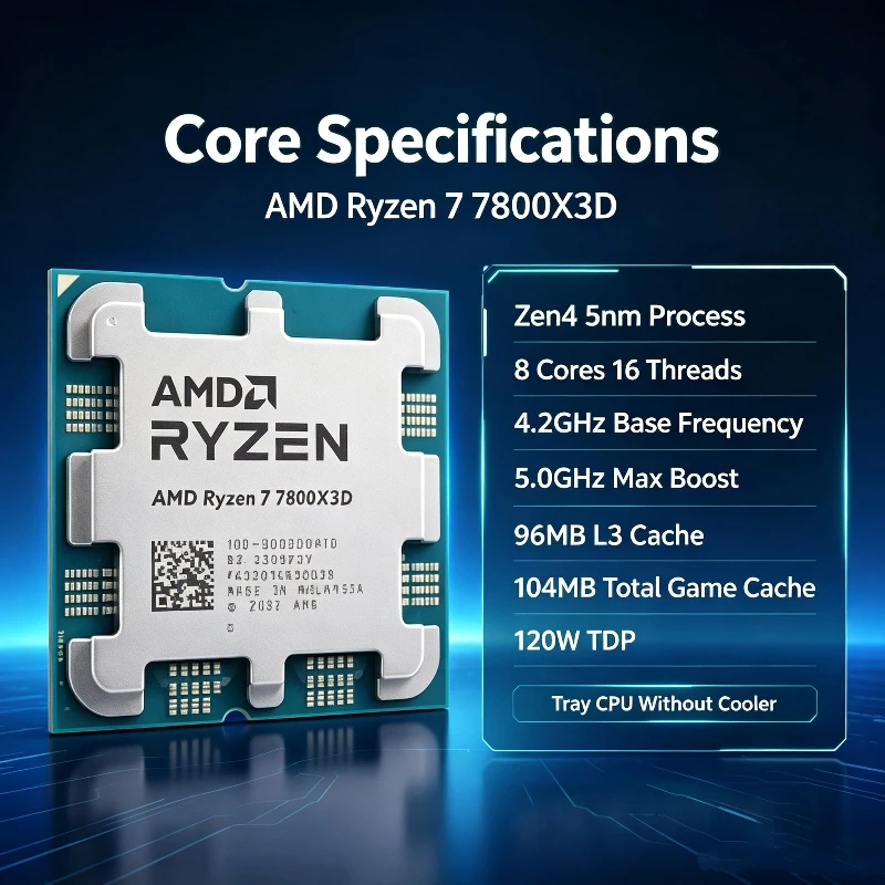 AMD Ryzen 7 7800X3D 데스크탑 프로세서 8코어 16스레드 5NM 120W TDP 소켓 AM5 DDR5 CPU, 쿨러 없는 트레이 CPU 썸네일 3
