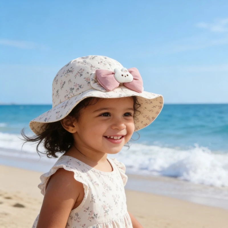 Girls Hat 50cm 1-3 Years Fisherman Hats Flower Bunny Baby Bucket Hat Outdoor Sun Protection Cap UV Block Summer Toddler Caps