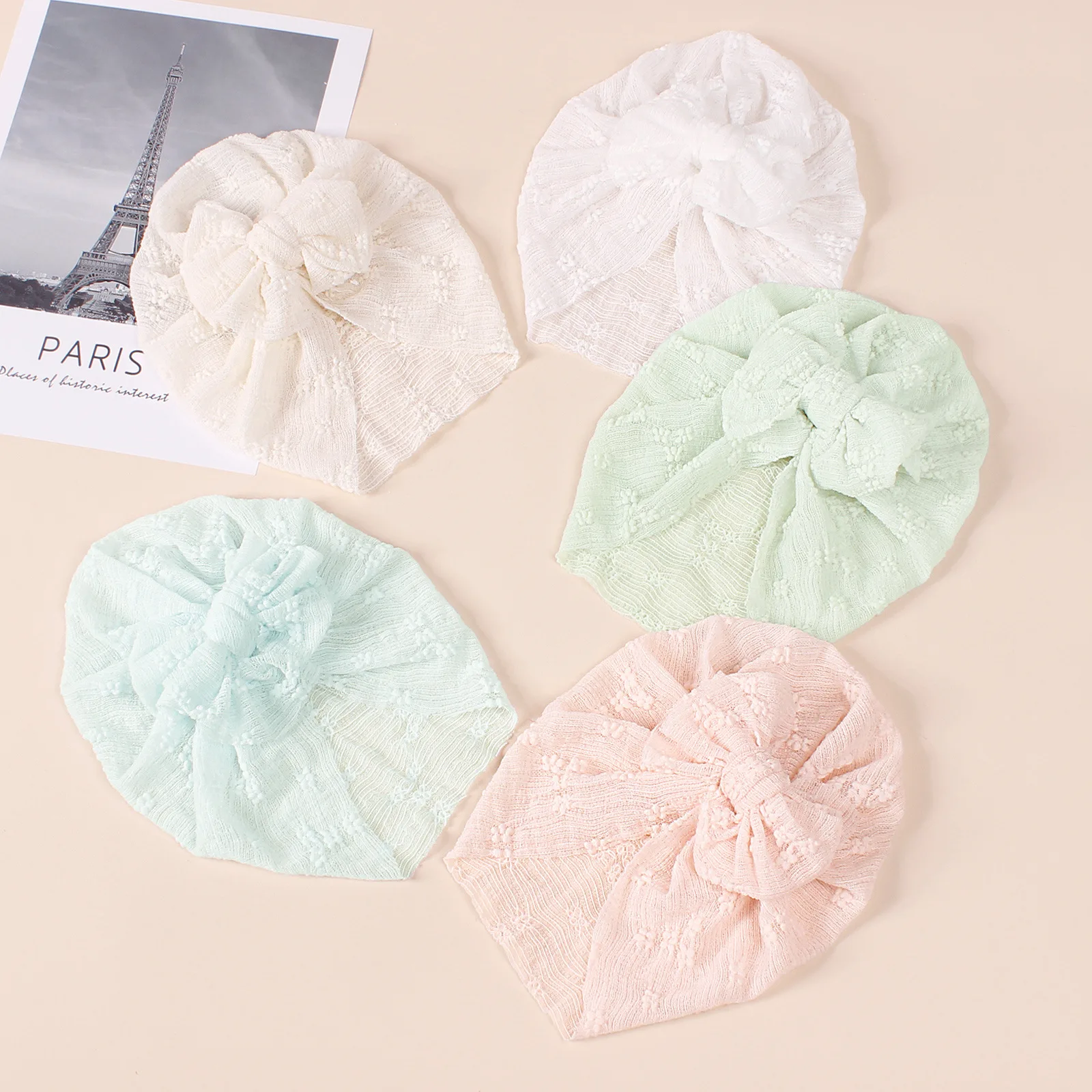 Baby Girl Bows hat kids Mesh Turban For Children Indian Caps Elastic Summer Hats Newborn Fabric hair Accessories Photo Bonnet