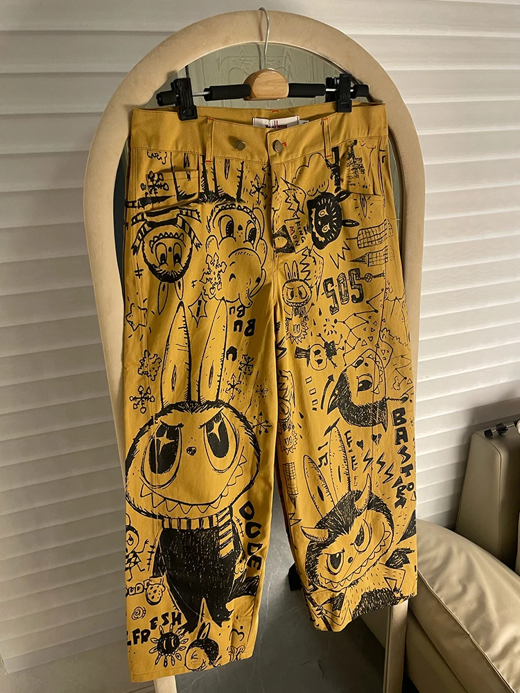 

Широкие брюки с мультяшным принтом, повседневные брюки свободного кроя, удобные хлопковые длинные брюки, молодежная модная одежда