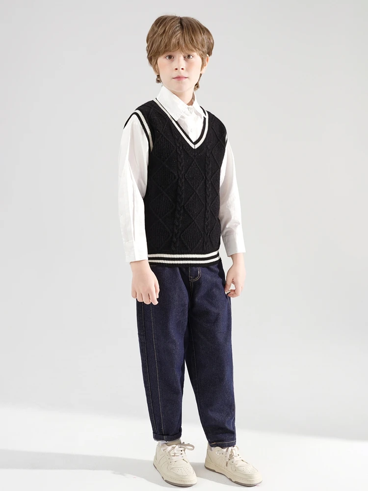 Classic Kids Vest 100% Merino Wool Sweater Vest Autumn Winter Pullover Vest Children Sleeveless Waistcoat Lightweight Layering view 5