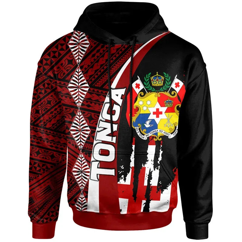 1 pieza personalizada su imagen nueva Escudo de armas 3D Tapa Tonga Día Nacional Tonga sudaderas con capucha con estampado polinesio para hombres y niños Fashi
