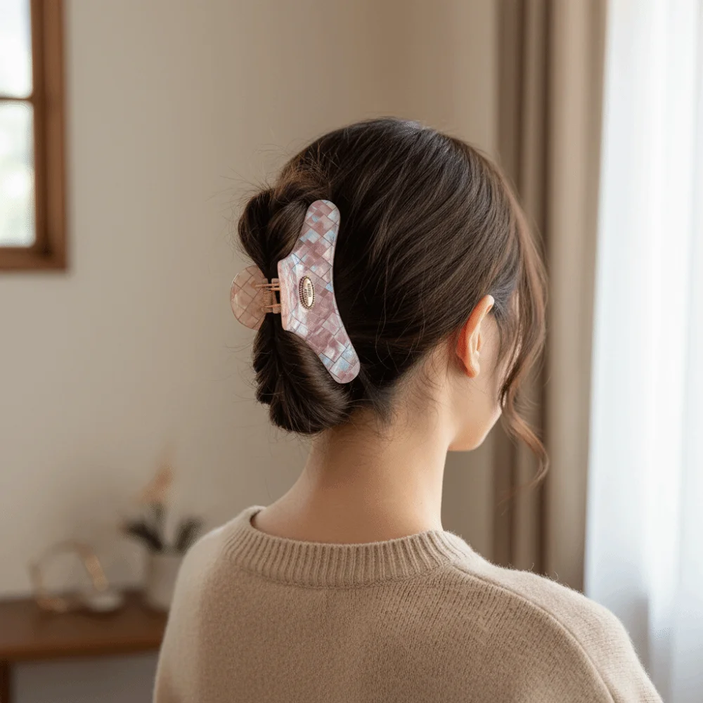 

Cute Butterfly Pink Plaid Hair Claw PVC Acrylic Checkered Hair Clip Hairpin Headdress Cloud Shark Clip Daily