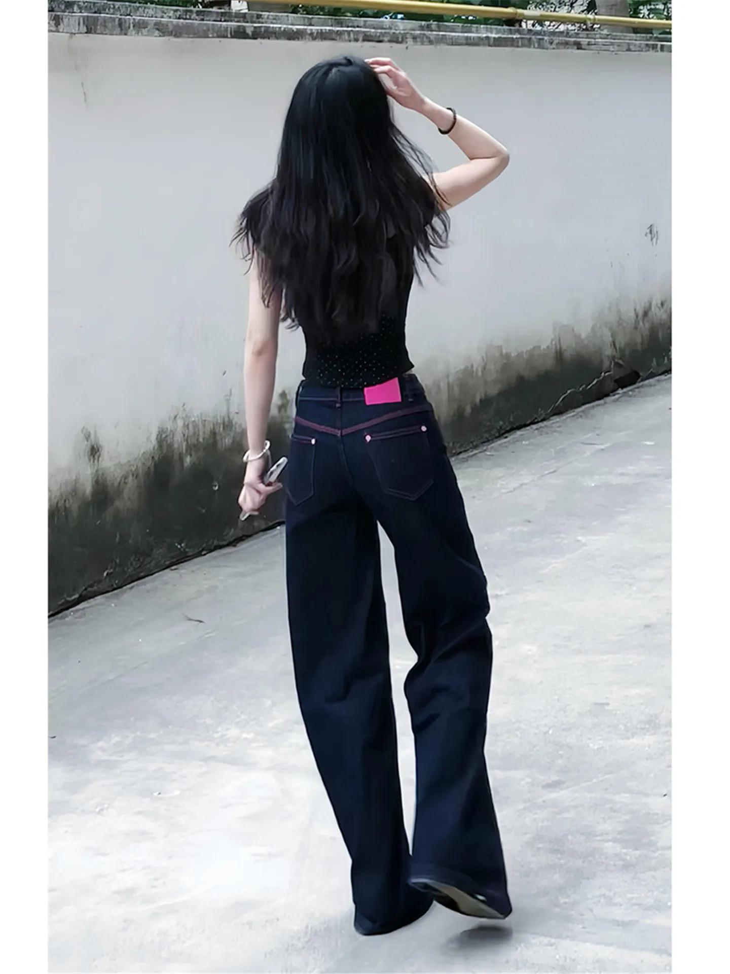 

Extended American Street Style Low Waist Straight Leg Jeans Women Summer Loose Drape Design Wide Leg Pants Casual Cotton
