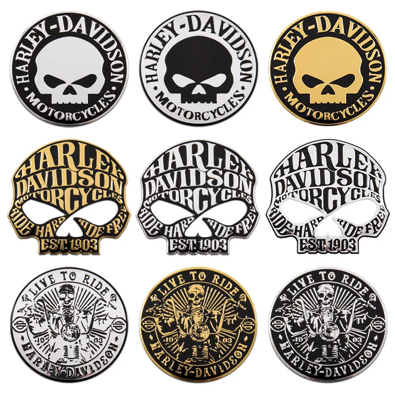 Large 3D Metal Skull Skeleton Sticker For Harley Davidson Motorcycles Car Locomotive Tail Fuel Tank Cover Machine Head Emblem