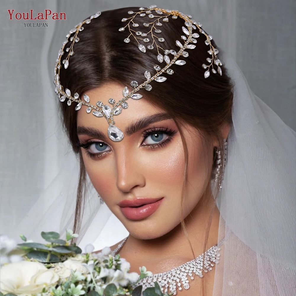 YouLaPan HP466 Forehead Headband with Combs Rhinestone Women Headdress Water Drop Bridal Wedding Hair Ornament Bride Head Chain