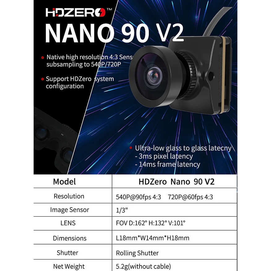 HDZero Nano 90 V2 Digital HD FPV Camera, Low Latency 90fps Camera for FPV Racing Quadcopters