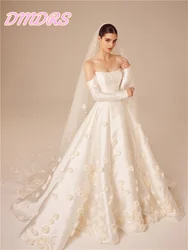 Elegant Rose Flower Wedding Dress 2026Classic Satin Bridal Gown Simple A-Line Sleeveless Floor Length Vestido De Novia