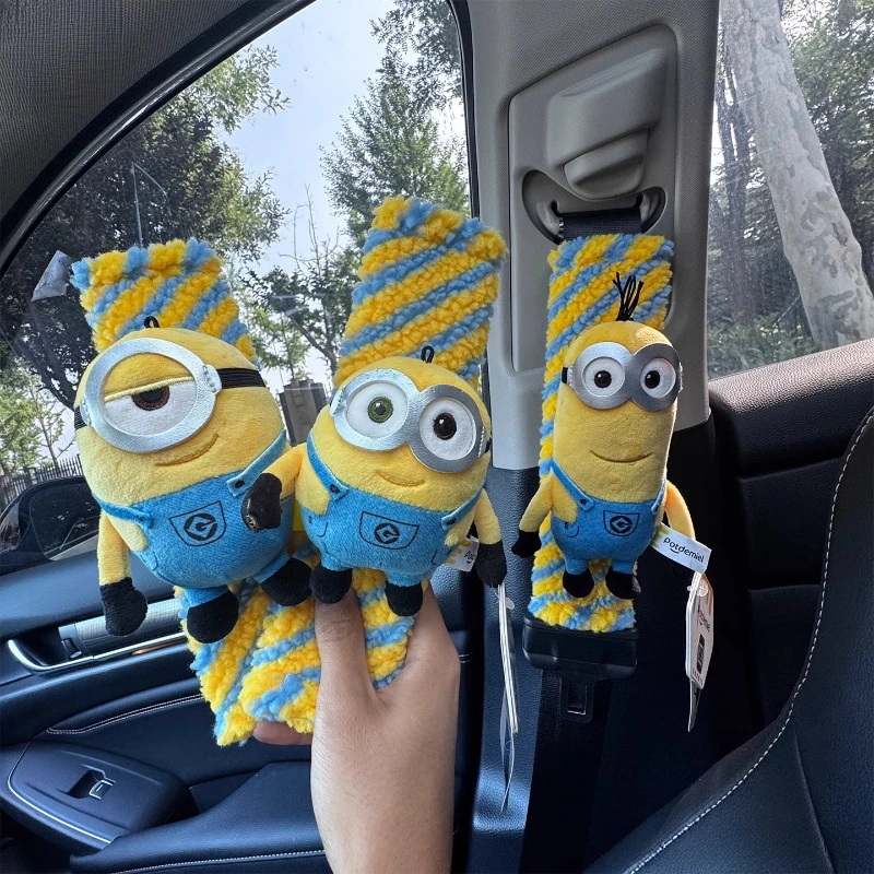 

Minions Car Seat Belt Cover for Man Women Cartoon Kevin Stuart Safety Belts Protective Case Shoulder Interior Accessories Gifts