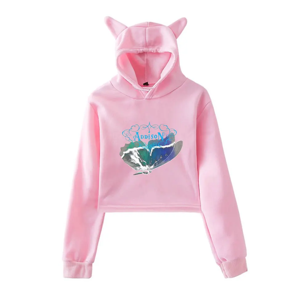 

Addison Rae Merch винтажная уличная одежда 90-х годов с логотипом, толстовки с капюшоном для девочек, укороченный модный спортивный пуловер с кошачьими ушками