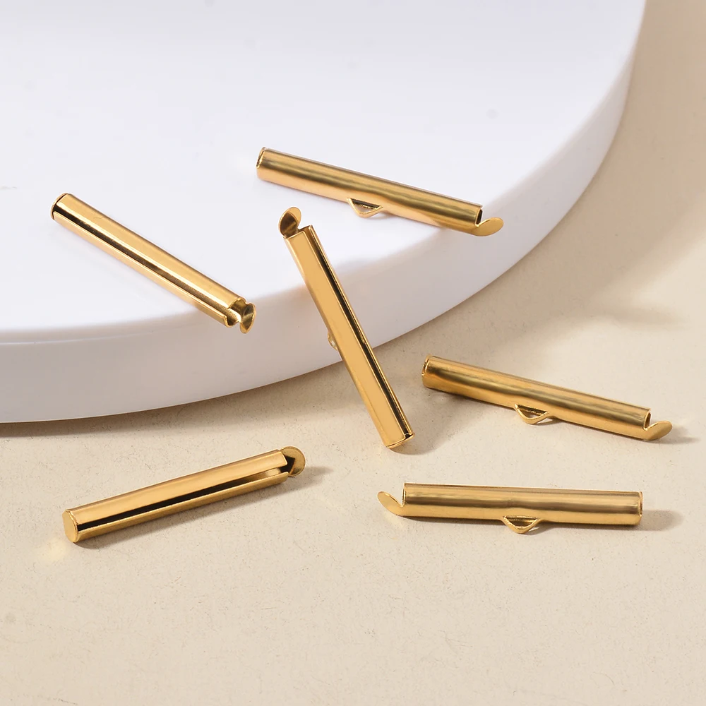 Großhandel 20 Stück/Set Edelstahlrohre Schiebe-Endkappen Verbindungsstücke Crimp-Endperlen Schiebe-Endverschluss für DIY-Schmuckherstellung – Detail 3
