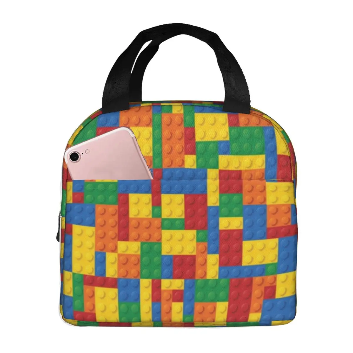 Sac à lunch isotherme avec blocs de construction pour femmes et filles, boîte à bento, fourre-tout à lunch, sacs de pique-nique étanches, sac thermique, travail