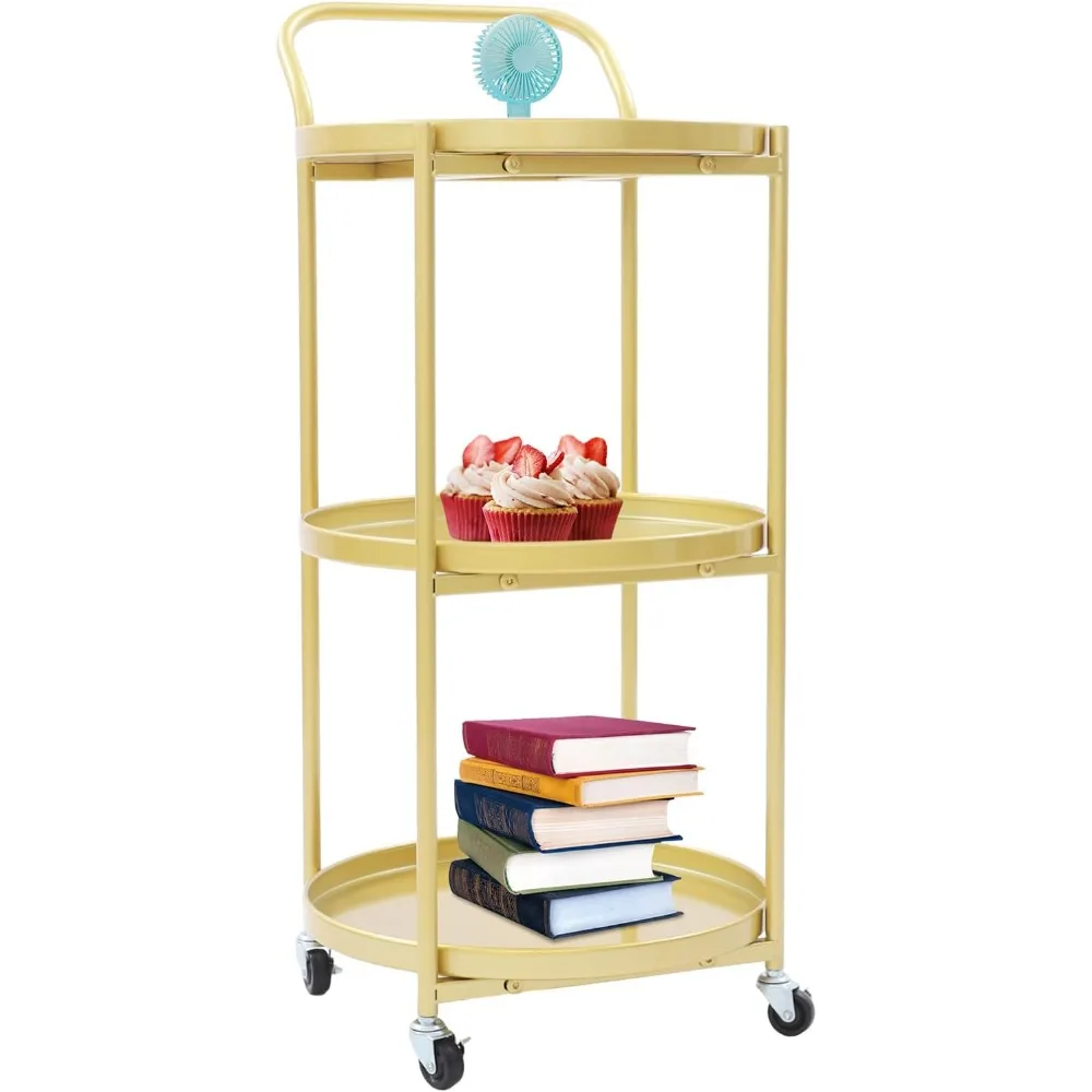 

3-Tier Rolling Serving Cart with Metal Frame and Wheels for Kitchen, Dining, and Living Room Storage