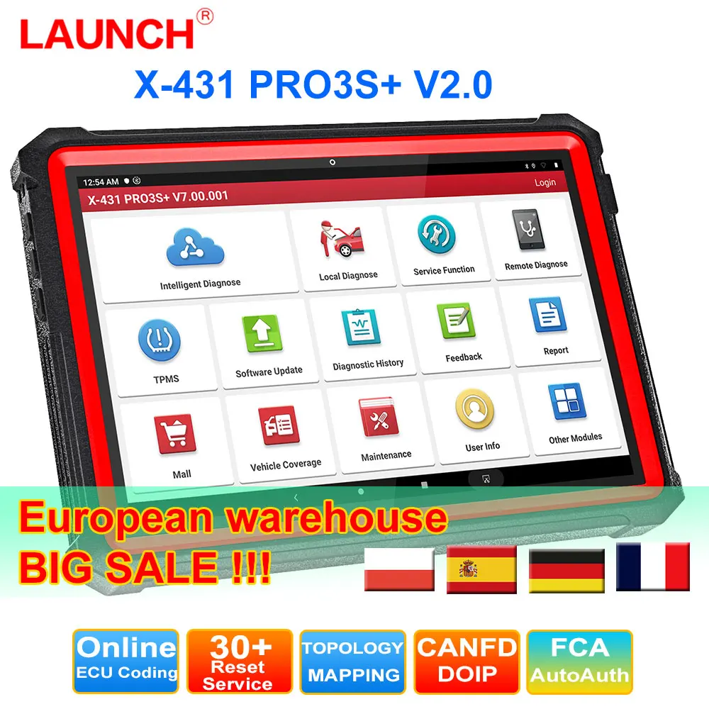 

LAUNCH X-431 PRO3S+ V2.0 Полная система диагностических инструментов 60+ Сброс OBD2 Сканер CAN FD ECU Кодирование Двунаправленное топологическое картографирование