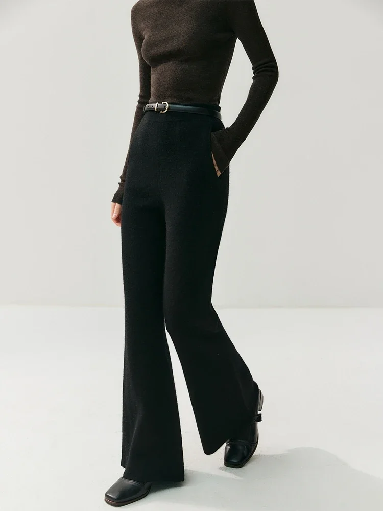 Modern Flared Trousers 100% Cashmere Women's Bootcut Pants Autumn Winter Wide Leg Pants Warm Thicked Business Classic Flare Pant