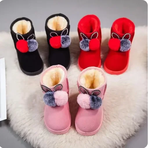 Hairball Boots Little Girls Furry Winter Boots Warm Fur Hot Sale Shoes for Girl Rabbit Ears Baby Snow Boots Kids Footwear