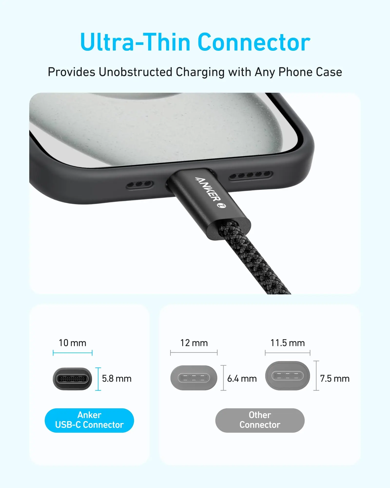 كابل Anker Zolo USB C إلى USB C، كابل شحن سريع من النوع C مضفر وخالي من الأوساخ، موصل نحيف، لسلسلة iPhone 16، MacBook