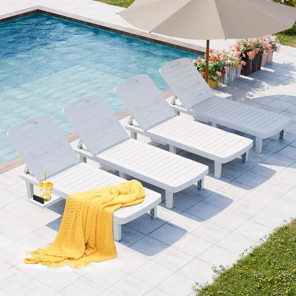

4-Piece Waterproof Outdoor Lounge Set with 5-Position Adjustable Recliners for Patio, Pool, Beach, Yard - White