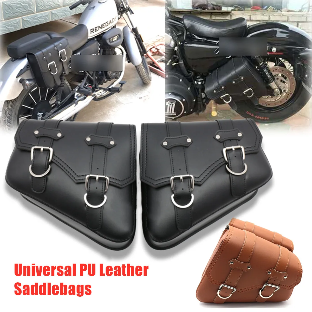 2 color Universal Motorcycle Saddlebags Side Storage Luggage Bag PU Leather Luggage Saddle Bag Pouch Black