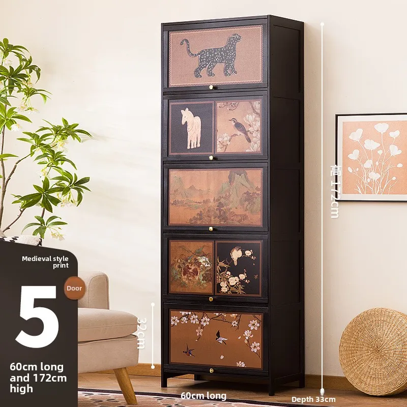 Multi-functional Multi-layer bookshelf Floor shelf Lattice cabinet Bamboo bookcase Locker Integrated storage cabinet