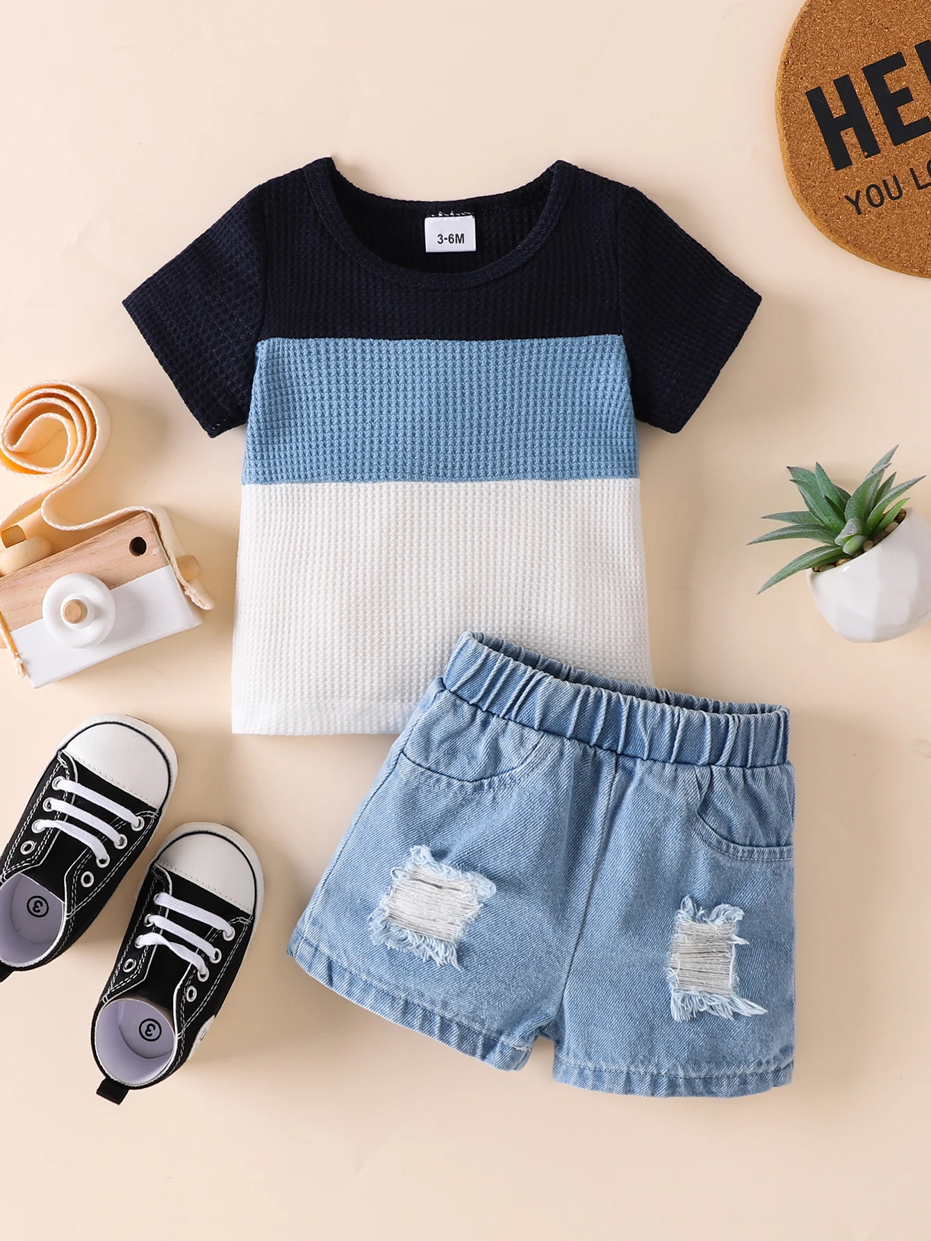 

Повседневный летний топ с короткими рукавами и джинсовыми штанами для маленьких мальчиков, комплект из двух предметов для младенцев