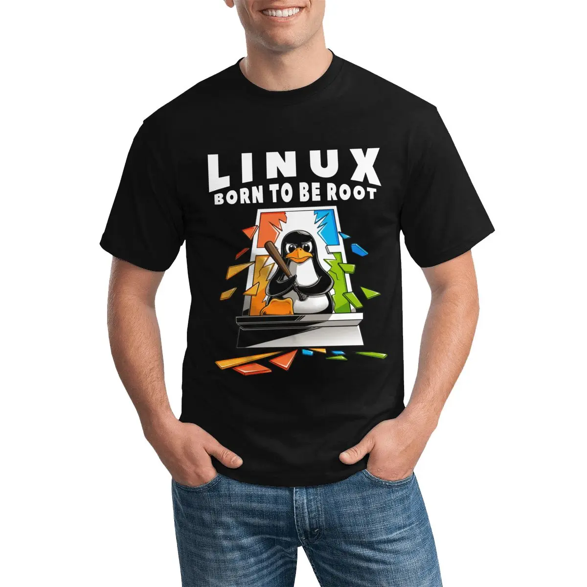 Linux Window Crash Illustration T Shirt Operating System Pure Graphic T-Shirt O Neck Graphic Tee Shirt 100 Cotton Fun Tees Man