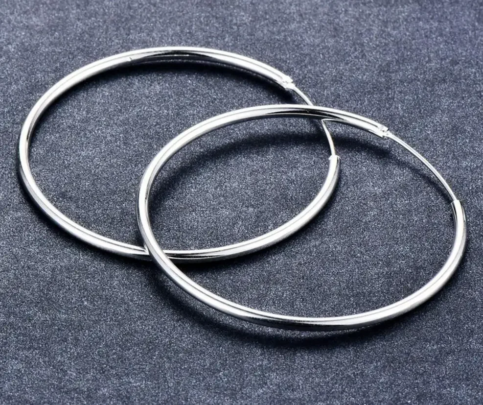 Kobiety 100% 925 sterling silver Hoop Earring Round Circle Loop Gifts Box Packing Simple Silver Hoop Earrings Piercing — zdjęcie 5