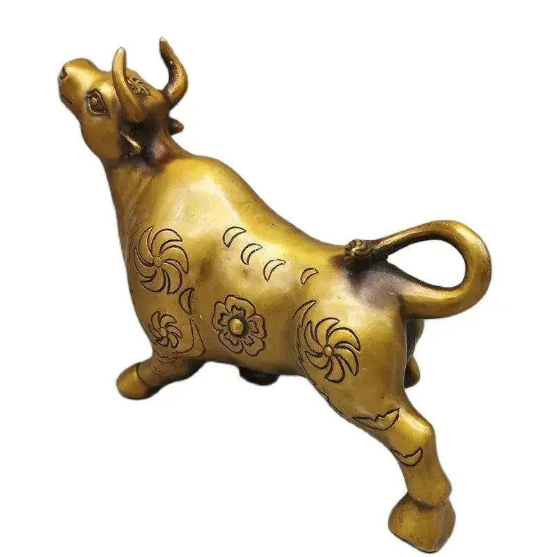 Brass Yellow Cattle Ornament, Copper Bull Head Raising, Bull Prosperity Market, Cattle Crafts