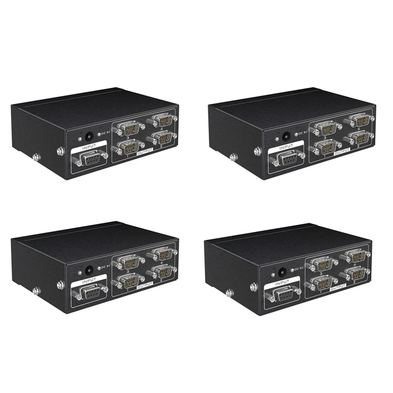 4X MT-RS104 Active Serial RS232 Splitter 1 To 4 RS232 Bi-Direction Switcher Splitter 4 To 1 With Power Adapter-EU Plug