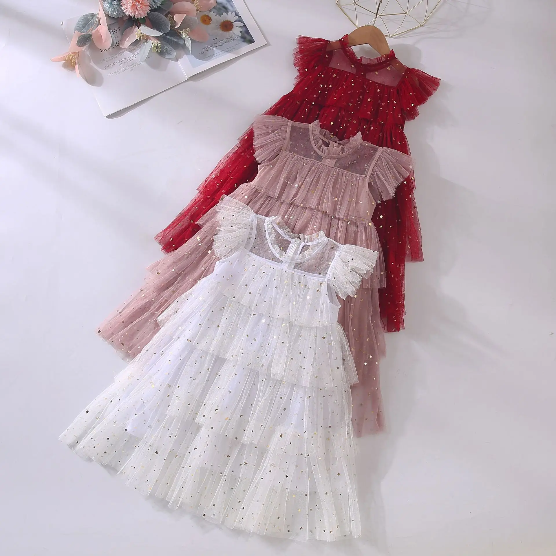 Ropa para niñas pequeñas, vestido tutú de malla con lentejuelas sin mangas de verano, ropa informal para niñas pequeñas, vestido acampanado con pastel de princesa de cumpleaños