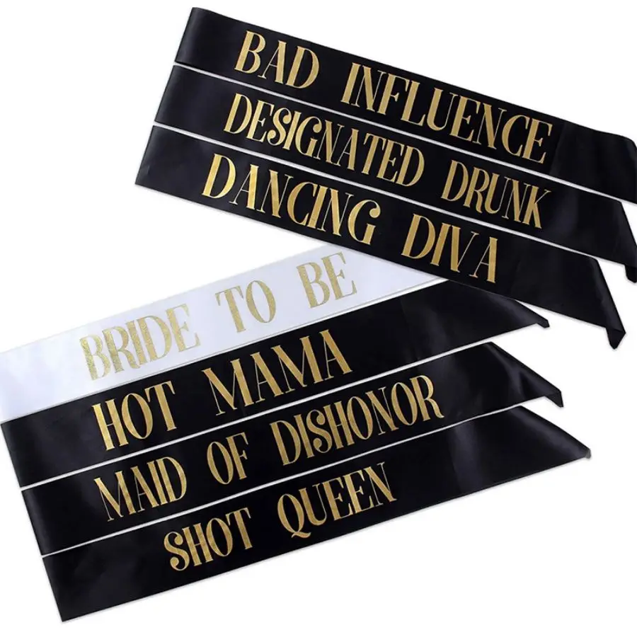 1 White Bride to Be Sash + 1 Maid of Honor Sash + 5 Bachelorette Sashes for The Bride Tribe - Amazing Bachelorette Party Favors
