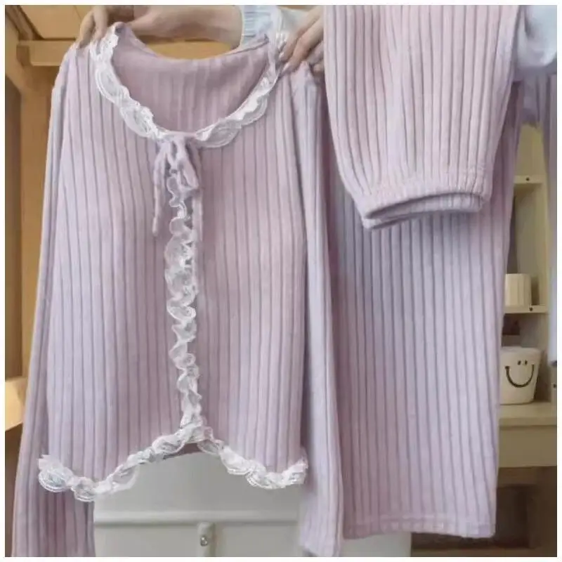 

Новая теплая домашняя одежда для весны, осени и зимы: утолщенная, модная, для молодежи и среднего возраста, с длинным рукавом, со вставками для груди, уютная пижама