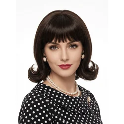 REEWES Black Short Flip Wigs wtih Bang Synthetic Hair Women Pinup do Retro Hairstyle 60s Beehive Wig Halloween Costume Party Wig