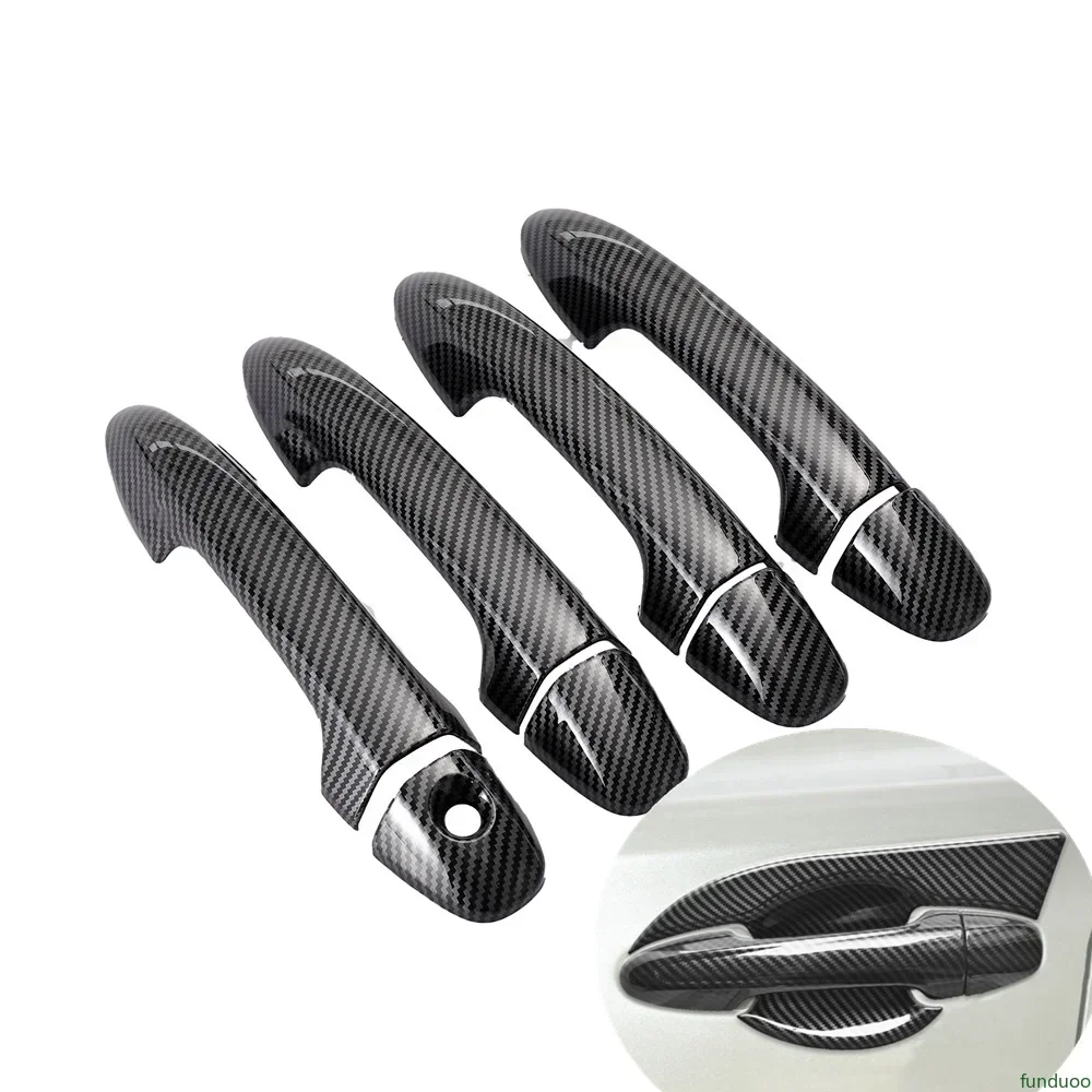 For Toyota Innova 2015-2022 Carbon Fiber Chrome Car Door Handle Bowl Cover Decor Trim Sticker Styling Accessories