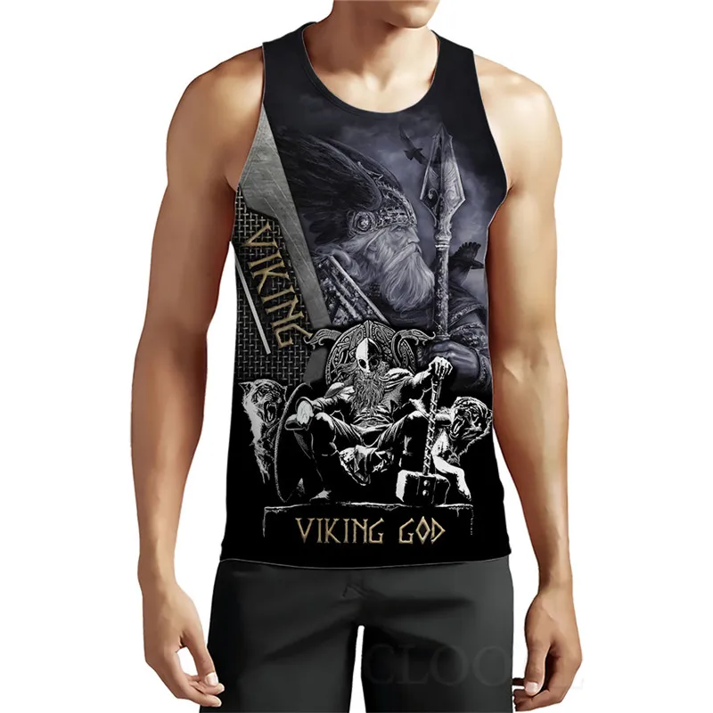 Sleeveless Men\'s Viking Style Tanks Vintage Summer 3D Print Gothic Male Vest 6XL Plus Size Man Clothing Loose Casual Sports Tops