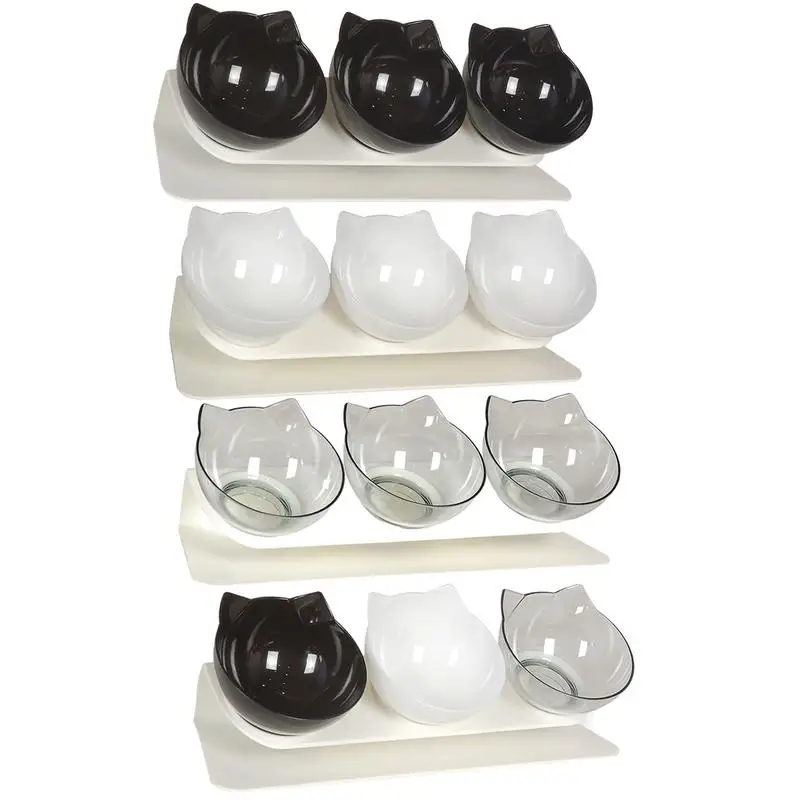 Raised Cat Bowl Set with 3 Dishes  Anti-Vomit Tilted Water and Food Feeder for Cats and Dogs  Pet Feeding Accessories for Dry