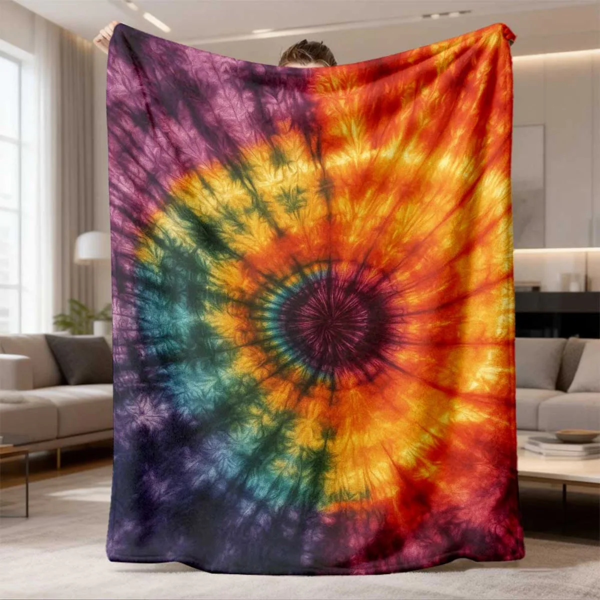 Tie Dye Blanket Retro Psychedelic Colorful Spiral Vortex Bedspread Throw Blanket Living Room Couch Bed Decor