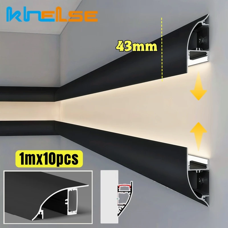 Surface Mounted LED Ceiling Aluminum Profile Black/White Gypsum Wall Waistline Trim Channel Top Corner Baseboard Bar Strip Light